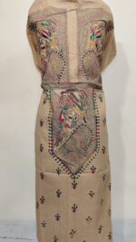 Pure Cotton Men's Kurta | Featuring Kantha Stitchwork — Unstitched Fabric with Rabindranath Motifs (Beige) - Image 6