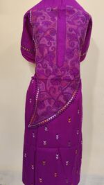 Pure Cotton Men's Kurta | With Kantha Stitchwork — Unstitched Fabric (Rich Purple) - Image 3