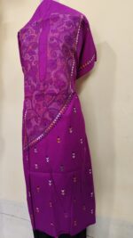 Pure Cotton Men's Kurta | With Kantha Stitchwork — Unstitched Fabric (Rich Purple) - Image 2
