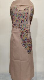 Pure Cotton Men's Kurta | With Kantha Stitchwork — Unstitched Fabric (Beige) - Image 2