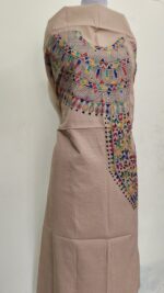 Pure Cotton Men's Kurta | With Kantha Stitchwork — Unstitched Fabric (Beige) - Image 6