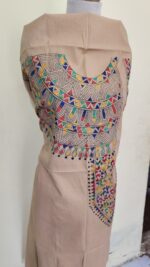 Pure Cotton Men's Kurta | With Kantha Stitchwork — Unstitched Fabric (Beige) - Image 5