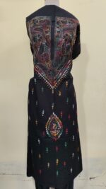 Pure Cotton Men’s Kurta | With Kantha Stitchwork — Unstitched Fabric (Classic Black )