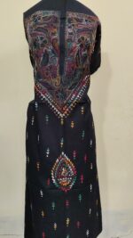 Pure Cotton Men’s Kurta | With Kantha Stitchwork — Unstitched Fabric (Classic Black ) - Image 3