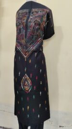 Pure Cotton Men’s Kurta | With Kantha Stitchwork — Unstitched Fabric (Classic Black ) - Image 2