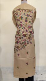 Pure Cotton Men's Kurta | With Kantha Stitchwork — Unstitched Fabric (Beige Base)