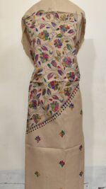 Pure Cotton Men's Kurta | With Kantha Stitchwork — Unstitched Fabric (Beige Base) - Image 4