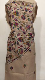 Pure Cotton Men's Kurta | With Kantha Stitchwork — Unstitched Fabric (Beige Base) - Image 5