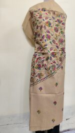 Pure Cotton Men's Kurta | With Kantha Stitchwork — Unstitched Fabric (Beige Base) - Image 3