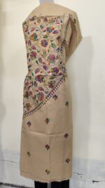 Pure Cotton Men's Kurta | With Kantha Stitchwork — Unstitched Fabric (Beige Base) - Image 2