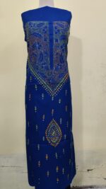 Pure Cotton Men’s Kurta | With Kantha Stitchwork — Unstitched Fabric (Blue Base )