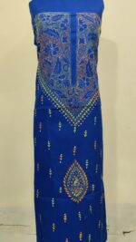 Pure Cotton Men’s Kurta | With Kantha Stitchwork — Unstitched Fabric (Blue Base ) - Image 3