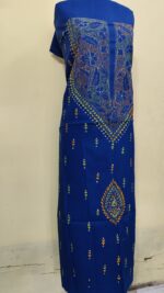 Pure Cotton Men’s Kurta | With Kantha Stitchwork — Unstitched Fabric (Blue Base ) - Image 2
