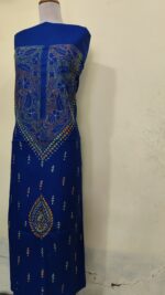 Pure Cotton Men’s Kurta | With Kantha Stitchwork — Unstitched Fabric (Blue Base ) - Image 5