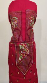 Pure Cotton Men's Kurta | Featuring Kantha Stitchwork — Unstitched Fabric with Rabindranath Motifs (Red) - Image 5