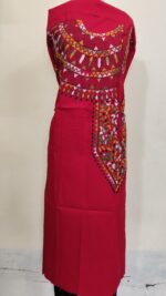 Pure Cotton Men’s Kurta | With Kantha Stitchwork — Unstitched Fabric (Red Base)
