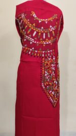 Pure Cotton Men’s Kurta | With Kantha Stitchwork — Unstitched Fabric (Red Base) - Image 3