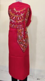 Pure Cotton Men’s Kurta | With Kantha Stitchwork — Unstitched Fabric (Red Base) - Image 2