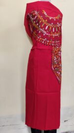 Pure Cotton Men’s Kurta | With Kantha Stitchwork — Unstitched Fabric (Red Base) - Image 4