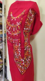 Pure Cotton Men’s Kurta | With Kantha Stitchwork — Unstitched Fabric (Red Base) - Image 5