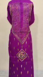 Pure Cotton Men's Kurta | With Kantha Stitchwork — Unstitched Fabric (Magenta) - Image 5