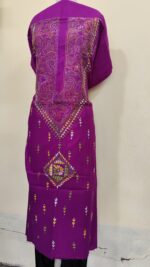 Pure Cotton Men's Kurta | With Kantha Stitchwork — Unstitched Fabric (Magenta) - Image 6