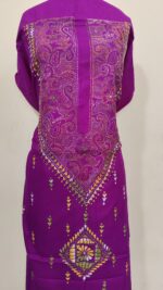 Pure Cotton Men's Kurta | With Kantha Stitchwork — Unstitched Fabric (Magenta) - Image 3