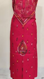 Red Pure Cotton Men’s Kurta | Featuring Kantha Stitching and Embroidery — Unstitched Fabric - Image 6