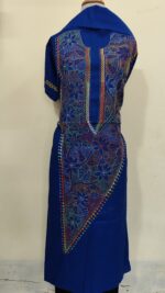 Pure Cotton Men’s Kurta – Unstitched Fabric with Kantha Stitch & Embroidery (Blue )