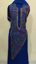 Pure Cotton Men’s Kurta – Unstitched Fabric with Kantha Stitch & Embroidery (Blue ) - Image 3