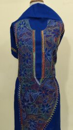 Pure Cotton Men’s Kurta – Unstitched Fabric with Kantha Stitch & Embroidery (Blue ) - Image 4
