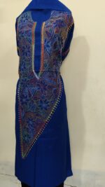 Pure Cotton Men’s Kurta – Unstitched Fabric with Kantha Stitch & Embroidery (Blue ) - Image 2