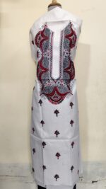 Pure Cotton Men’s Kurta | With Kantha Stitchwork — Unstitched Fabric (White Base) - Image 2