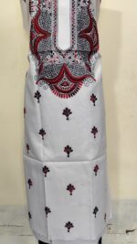 Pure Cotton Men’s Kurta | With Kantha Stitchwork — Unstitched Fabric (White Base) - Image 5