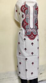 Pure Cotton Men’s Kurta | With Kantha Stitchwork — Unstitched Fabric (White Base) - Image 4