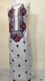 Pure Cotton Men’s Kurta | With Kantha Stitchwork — Unstitched Fabric (White Base) - Image 3