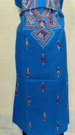 Pure Cotton Men's Kurta | Featuring Kantha Stitching and Embroidery — Unstitched Fabric (Blue) - Image 5