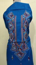 Pure Cotton Men's Kurta | Featuring Kantha Stitching and Embroidery — Unstitched Fabric (Blue) - Image 4
