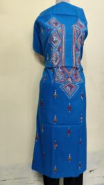Pure Cotton Men's Kurta | Featuring Kantha Stitching and Embroidery — Unstitched Fabric (Blue) - Image 3