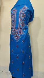 Pure Cotton Men's Kurta | Featuring Kantha Stitching and Embroidery — Unstitched Fabric (Blue) - Image 2