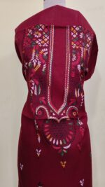 Pure Cotton Men's Kurta | Featuring Kantha Stitching and Embroidery — Unstitched Fabric (Maroon) - Image 4