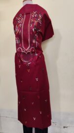 Pure Cotton Men's Kurta | Featuring Kantha Stitching and Embroidery — Unstitched Fabric (Maroon) - Image 2