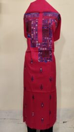 Pure Cotton Men's Kurta | With Kantha Stitchwork — Unstitched Fabric (Red) - Image 6