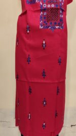 Pure Cotton Men's Kurta | With Kantha Stitchwork — Unstitched Fabric (Red) - Image 5