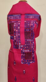 Pure Cotton Men's Kurta | With Kantha Stitchwork — Unstitched Fabric (Red) - Image 4