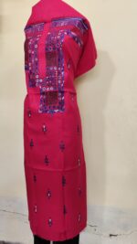 Pure Cotton Men's Kurta | With Kantha Stitchwork — Unstitched Fabric (Red) - Image 2
