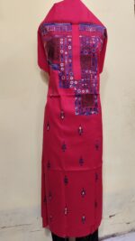 Pure Cotton Men's Kurta | With Kantha Stitchwork — Unstitched Fabric (Red) - Image 3