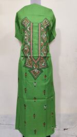 Pure Cotton Men’s Kurta | With Kantha Stitchwork — Unstitched Fabric (Green)