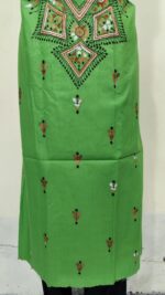 Pure Cotton Men’s Kurta | With Kantha Stitchwork — Unstitched Fabric (Green) - Image 5