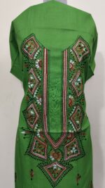 Pure Cotton Men’s Kurta | With Kantha Stitchwork — Unstitched Fabric (Green) - Image 4